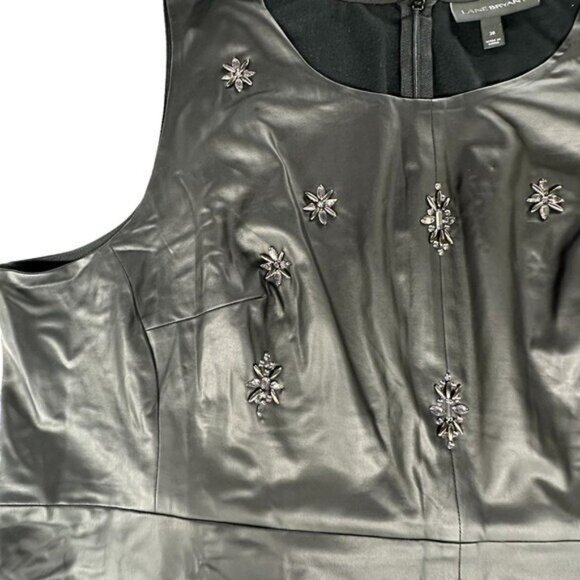 Lane Bryant Plus Size 26 Faux Leather Embellished Sleeveless Blouse Peplum Black - Picture 3 of 8